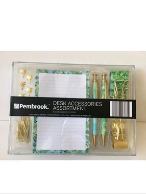 Pembrook Tropical Desk Accessories Set in Mint & Gold NWT